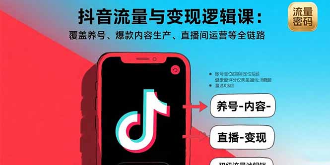 抖音流量与变现逻辑课:覆盖养号、爆款内容生产、直播间运营等全链路